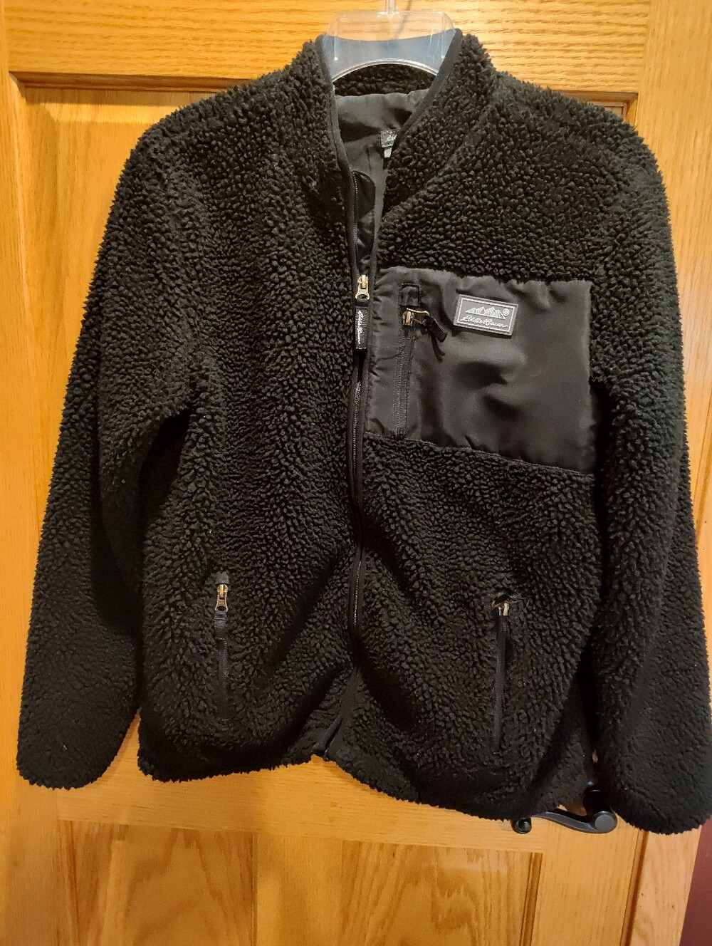 Eddie Bauer Youth XL Black Sherpa Fleece Jacket with Chest Pocket